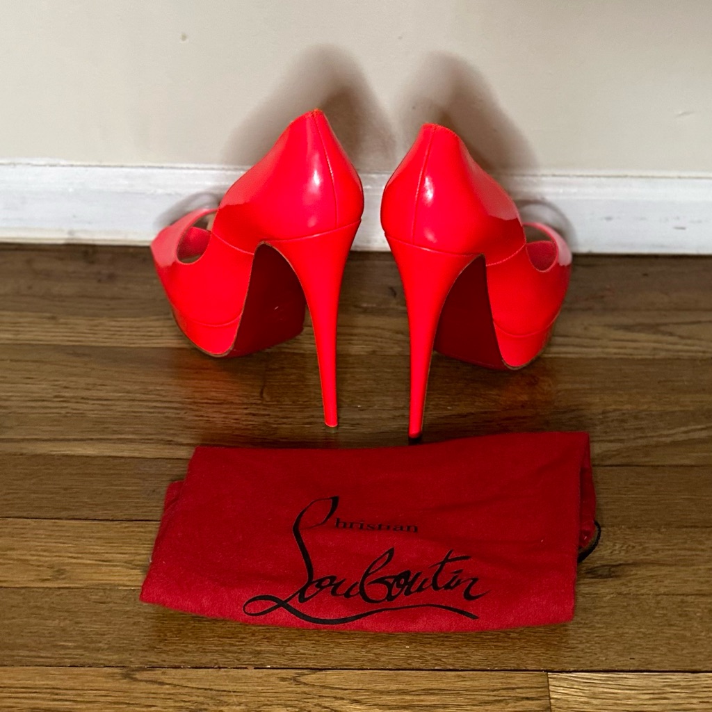 Christian Louboutin Pink Patent Alf Lady Peep Toe 150 Platform Pumps Size 40!